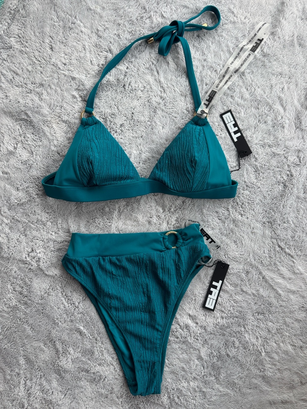 TA3 Wavy Oceana Bikini Set Triangle Top Ring Kini Bottom XS